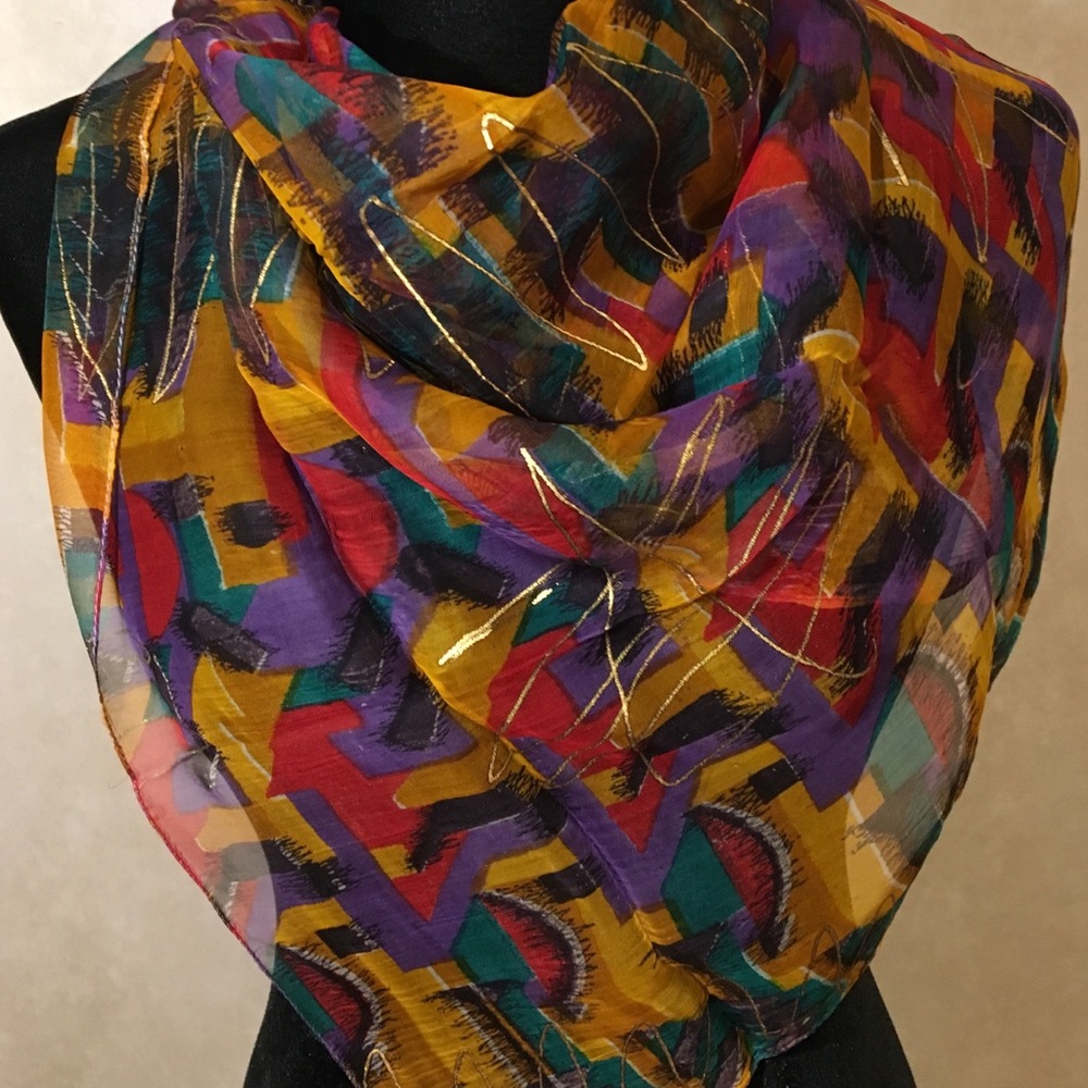 Designer Alyssa Gold Embellished Sheer Scarf